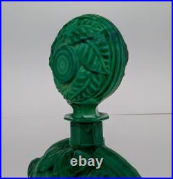 Large Emerald Green Czech Malachite Art Glass Bottle Decanter Flacon Vintage 9+