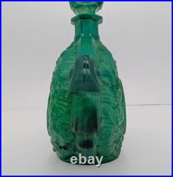 Large Emerald Green Czech Malachite Art Glass Bottle Decanter Flacon Vintage 9+