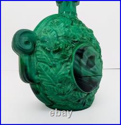 Large Emerald Green Czech Malachite Art Glass Bottle Decanter Flacon Vintage 9+