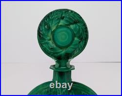 Large Emerald Green Czech Malachite Art Glass Bottle Decanter Flacon Vintage 9+