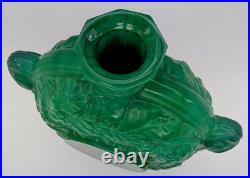 Large Emerald Green Czech Malachite Art Glass Bottle Decanter Flacon Vintage 9+