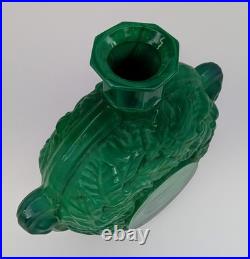 Large Emerald Green Czech Malachite Art Glass Bottle Decanter Flacon Vintage 9+