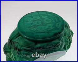 Large Emerald Green Czech Malachite Art Glass Bottle Decanter Flacon Vintage 9+