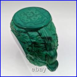 Large Emerald Green Czech Malachite Art Glass Bottle Decanter Flacon Vintage 9+