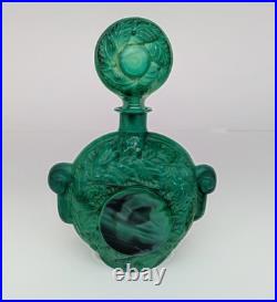 Large Emerald Green Czech Malachite Art Glass Bottle Decanter Flacon Vintage 9+