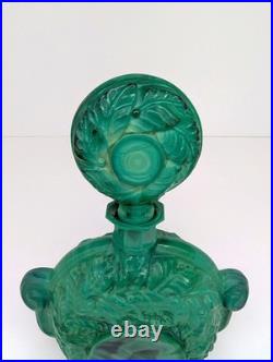 Large Emerald Green Czech Malachite Art Glass Bottle Decanter Flacon Vintage 9+
