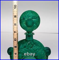 Large Emerald Green Czech Malachite Art Glass Bottle Decanter Flacon Vintage 9+
