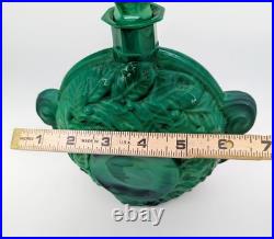 Large Emerald Green Czech Malachite Art Glass Bottle Decanter Flacon Vintage 9+
