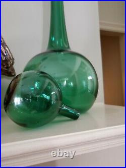 Large Green Vintage Italian Empoli Glass Genie Bottle Decanter 22 MCM