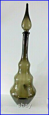 Large Smoke 26 Vintage Italian Empoli Style Genie Bottle Decanter Glass Décor