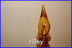 Large VINTAGE AMBER GLASS GENIE BOTTLE Bulbous Stopper RARE! 21 tall