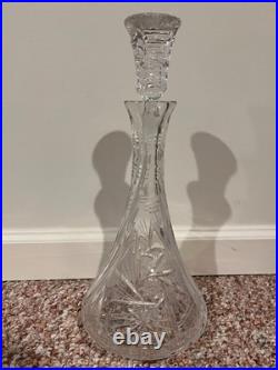 Large Vintage American Brilliant Cut Clear Crystal Glass Decanter Wine Liquor