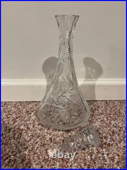 Large Vintage American Brilliant Cut Clear Crystal Glass Decanter Wine Liquor