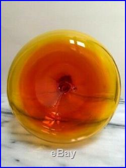 Large Vintage Blenko Tangerine Amberina Glass Decanter with Crystal Clear Stopper