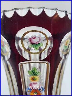 Large Vintage Bohemian Cut To Clear Crystal Vase Made In Czechoslovakia