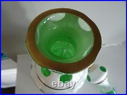 Large Vintage Bohemian Czech Milk White Cut to GREEN Glass BOTTLE DECANTER