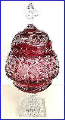 Large Vintage Bohemian Ruby Red Cased Cut To Clear 15 Samovar / Ewer