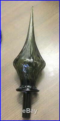 Large Vintage Empoli Smoked Optic Glass Genie Bottle Decanter 1960s Italian MCM
