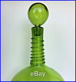 Large Vintage Glass Wine decanter 16 Tall Green Genie Bottle Bubble Stopper Top