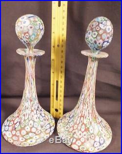 Large Vintage Murano Glass Millefiori PR. OF DECANTERS By Fratelli Toso 8 TALL