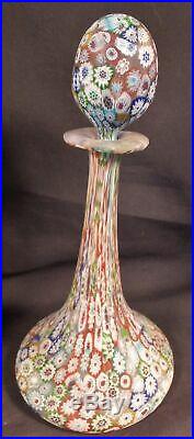 Large Vintage Murano Glass Millefiori PR. OF DECANTERS By Fratelli Toso 8 TALL