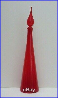 Large Vintage Red Italian Glass Decanter Hand Made Murano Mid Century 24 Tall