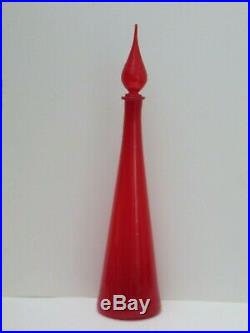 Large Vintage Red Italian Glass Decanter Hand Made Murano Mid Century 24 Tall
