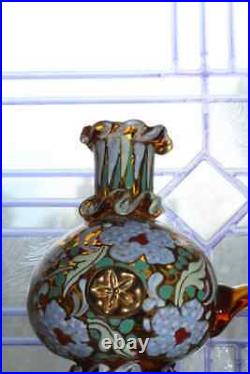 Large Vintage Spanish Art Glass Decanter Hand Blown and Enameled