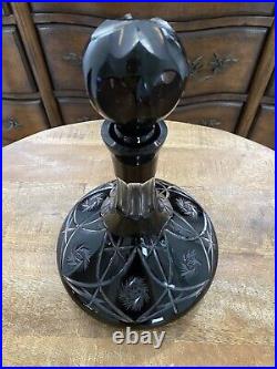Large Vintage cut to clear Czech Bohemian crystal glass decanter bottle