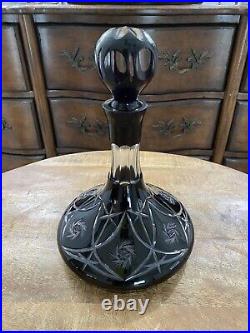 Large Vintage cut to clear Czech Bohemian crystal glass decanter bottle