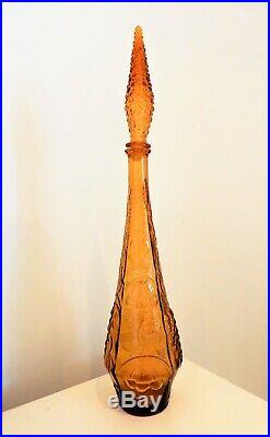 Large Vintage retro amber/orange Genie Bottle Italian art glass Decanter