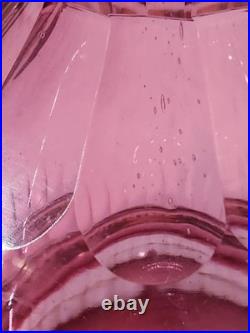 Larve Vintage Cranberry Art Glass Decanter Beautiful Etching On The Bottle NICE