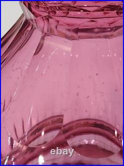 Larve Vintage Cranberry Art Glass Decanter Beautiful Etching On The Bottle NICE