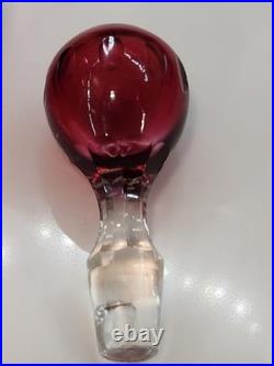 Larve Vintage Cranberry Art Glass Decanter Beautiful Etching On The Bottle NICE