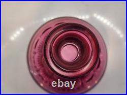 Larve Vintage Cranberry Art Glass Decanter Beautiful Etching On The Bottle NICE