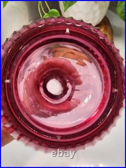 Larve Vintage Cranberry Art Glass Decanter Beautiful Etching On The Bottle NICE