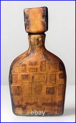 Leather Bound Vintage mid century modern Empoli Brutalist Bottle Made In Italy