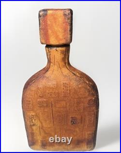 Leather Bound Vintage mid century modern Empoli Brutalist Bottle Made In Italy