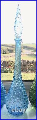 Light blue icey Hobnail Genie Bottle 1960s Art Glass Vintage Empoli Decanter MCM