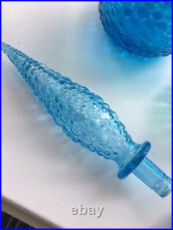 Light blue icey Hobnail Genie Bottle 1960s Art Glass Vintage Empoli Decanter MCM