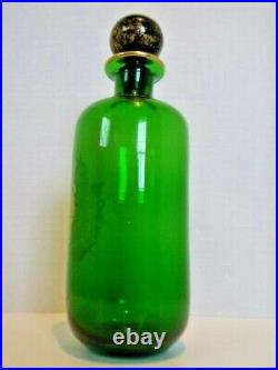 Liquor Decanter with Stopper Green Glass Gold Crest Vintage Made in France EUC