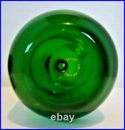 Liquor Decanter with Stopper Green Glass Gold Crest Vintage Made in France EUC