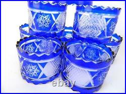 Lot 12 Vintage Cut to Clear Cobalt Blue Glass Hand Made Crystal Napkin Rings