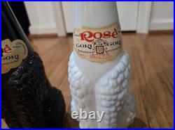 Lot 2 Vintage Antique Tall Black & White Glass Poodle Dog Wine Decanter Bottles