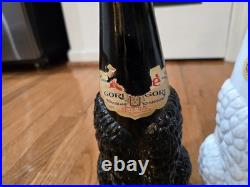 Lot 2 Vintage Antique Tall Black & White Glass Poodle Dog Wine Decanter Bottles
