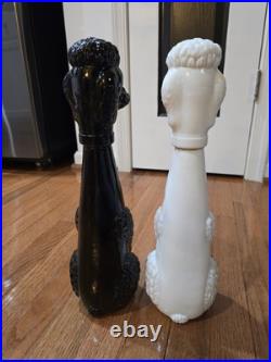 Lot 2 Vintage Antique Tall Black & White Glass Poodle Dog Wine Decanter Bottles