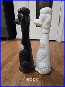 Lot 2 Vintage Antique Tall Black & White Glass Poodle Dog Wine Decanter Bottles