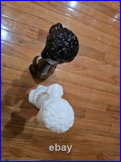 Lot 2 Vintage Antique Tall Black & White Glass Poodle Dog Wine Decanter Bottles
