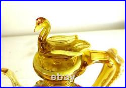 M086 Vintage Spanish Amber Enameled Glass Ewer Decanter Swan Royo Gordiola Moser