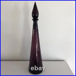 MCM 24.5 Tall Empoli Purple Amethyst Glass Bottle Decanter Vintage 1960's